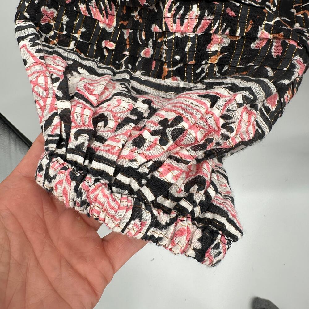 CLEOBELLA NWT Evereve Brynlee Black Pink Org Cotton Metallic Print Blouse // L - Picture 7 of 16